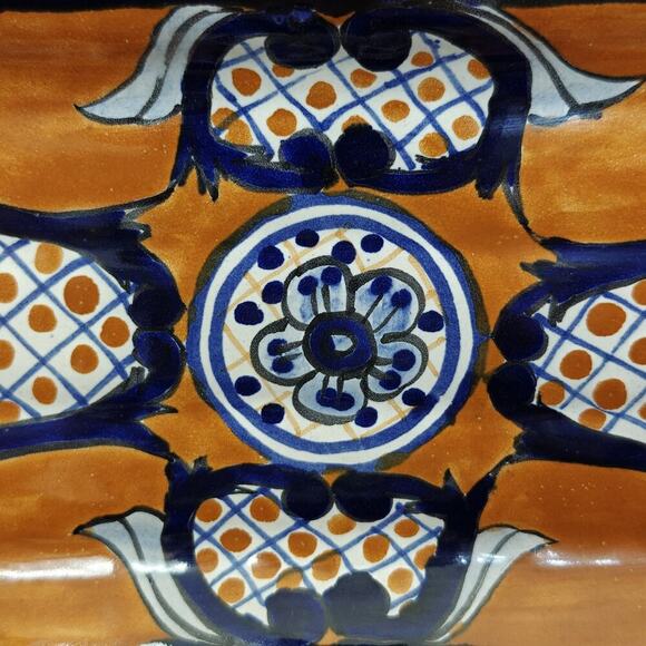 Mexico Talavera Pottery Serving Tray 12” x 6” Rectangle Lead Free Blue Dish - Picture 4 of 6